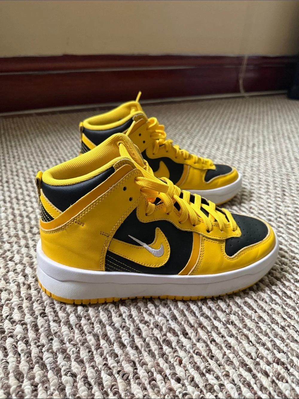 Nike Kids Yellow and Black High-Top Sneakers with White Swoosh